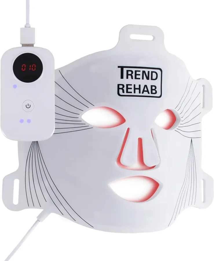 TrendRehab LED Face Mask i hvit silikon med kontrollboks på ledning